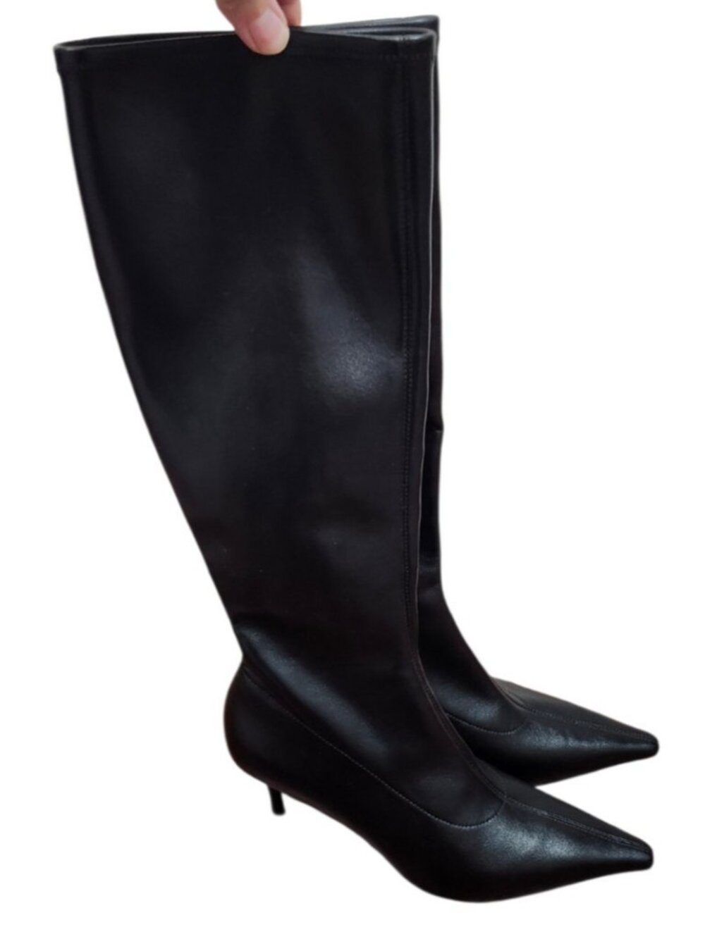 Rag & Bone Mercer Leather Knee High Boots Black Pointed Toe Kitten Heel EU 37 - Picture 4 of 16